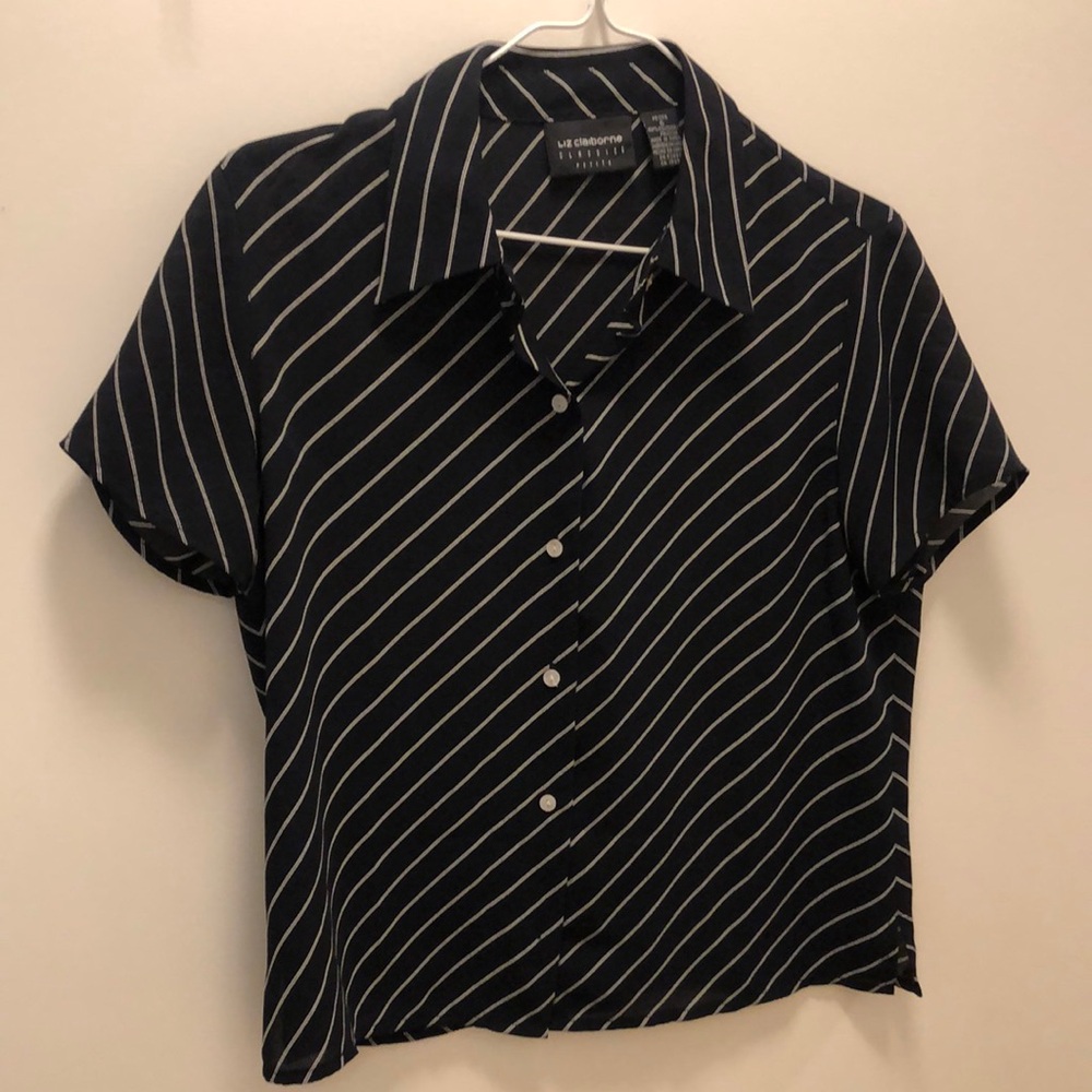 Liz Claiborne Black and White Notched Collar Button Down